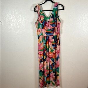 Pappagallo Tropical Floral Stretch Jersey Maxi Dress Size Large